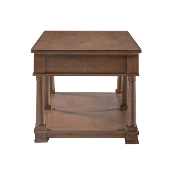 English Elm Vibe Haus Farmhouse Coffee Table Solid Wood Legs Two Drawers Open Shelf Living Room Brown N893P473195D