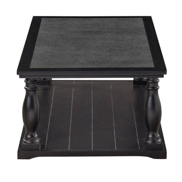 English Elm Vibe Haus Farmhouse Coffee Table Solid Wood Spindle Legs Two Tier Shelf Living Room Black N893P473252B