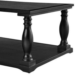 English Elm Vibe Haus Farmhouse Coffee Table Solid Wood Spindle Legs Two Tier Shelf Living Room Black N893P473252B