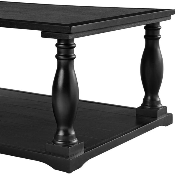 English Elm Vibe Haus Farmhouse Coffee Table Solid Wood Spindle Legs Two Tier Shelf Living Room Black N893P473252B