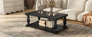 English Elm Vibe Haus Farmhouse Coffee Table Solid Wood Spindle Legs Two Tier Shelf Living Room Black N893P473252B