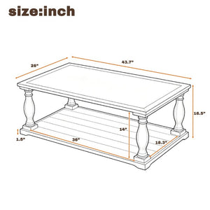 English Elm Vibe Haus Farmhouse Coffee Table Solid Wood Spindle Legs Two Tier Shelf Living Room Black N893P473252B