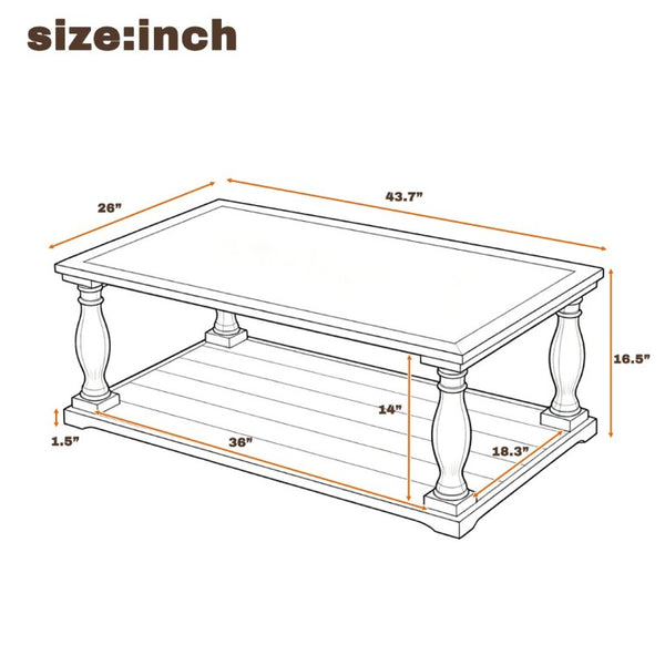 English Elm Vibe Haus Farmhouse Coffee Table Solid Wood Spindle Legs Two Tier Shelf Living Room Black N893P473252B
