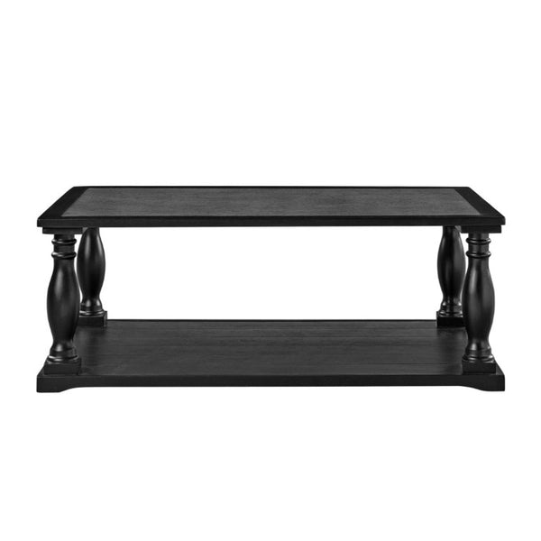 English Elm Vibe Haus Farmhouse Coffee Table Solid Wood Spindle Legs Two Tier Shelf Living Room Black N893P473252B