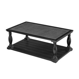 English Elm Vibe Haus Farmhouse Coffee Table Solid Wood Spindle Legs Two Tier Shelf Living Room Black N893P473252B