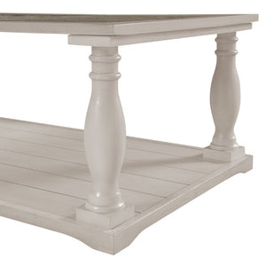 English Elm Vibe Haus Farmhouse Coffee Table Solid Wood Spindle Legs Two Tier Shelf Living Room Brown N893P473252D