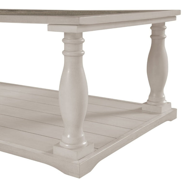 English Elm Vibe Haus Farmhouse Coffee Table Solid Wood Spindle Legs Two Tier Shelf Living Room Brown N893P473252D