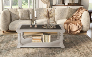 English Elm Vibe Haus Farmhouse Coffee Table Solid Wood Spindle Legs Two Tier Shelf Living Room Brown N893P473252D