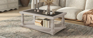 English Elm Vibe Haus Farmhouse Coffee Table Solid Wood Spindle Legs Two Tier Shelf Living Room Brown N893P473252D
