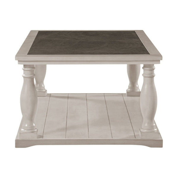 English Elm Vibe Haus Farmhouse Coffee Table Solid Wood Spindle Legs Two Tier Shelf Living Room Brown N893P473252D