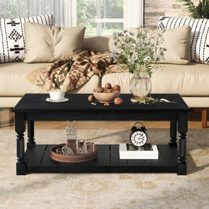 English Elm Vibe Haus Two Tier Farmhouse Coffee Table Spindle Legs Open Shelf Living Room Black N893P473265B