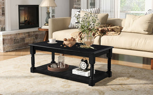 English Elm Vibe Haus Two Tier Farmhouse Coffee Table Spindle Legs Open Shelf Living Room Black N893P473265B