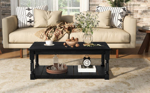 English Elm Vibe Haus Two Tier Farmhouse Coffee Table Spindle Legs Open Shelf Living Room Black N893P473265B