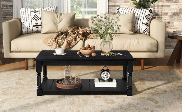 English Elm Vibe Haus Two Tier Farmhouse Coffee Table Spindle Legs Open Shelf Living Room Black N893P473265B