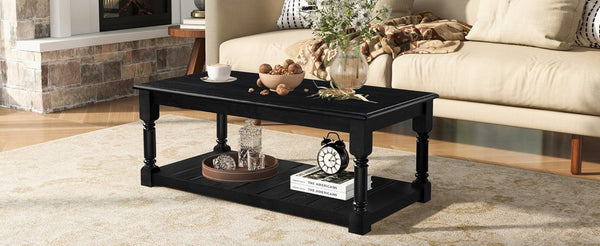 English Elm Vibe Haus Two Tier Farmhouse Coffee Table Spindle Legs Open Shelf Living Room Black N893P473265B