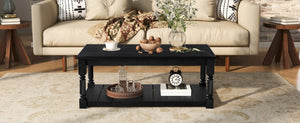 English Elm Vibe Haus Two Tier Farmhouse Coffee Table Spindle Legs Open Shelf Living Room Black N893P473265B