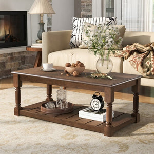 English Elm Vibe Haus Two Tier Farmhouse Coffee Table Spindle Legs Open Shelf Living Room Brown N893P473265D