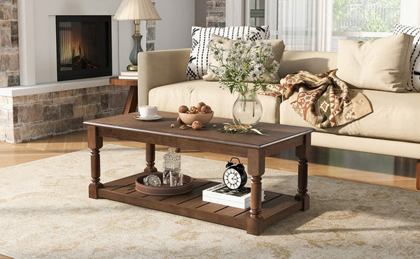 English Elm Vibe Haus Two Tier Farmhouse Coffee Table Spindle Legs Open Shelf Living Room Brown N893P473265D