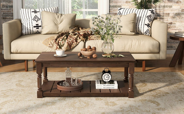 English Elm Vibe Haus Two Tier Farmhouse Coffee Table Spindle Legs Open Shelf Living Room Brown N893P473265D