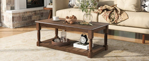 English Elm Vibe Haus Two Tier Farmhouse Coffee Table Spindle Legs Open Shelf Living Room Brown N893P473265D