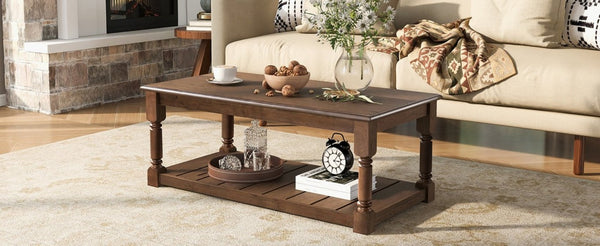 English Elm Vibe Haus Two Tier Farmhouse Coffee Table Spindle Legs Open Shelf Living Room Brown N893P473265D