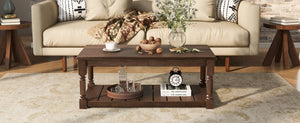 English Elm Vibe Haus Two Tier Farmhouse Coffee Table Spindle Legs Open Shelf Living Room Brown N893P473265D