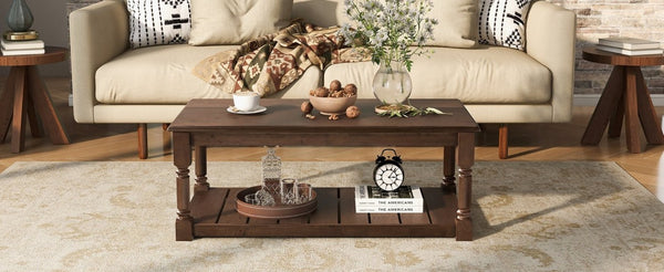 English Elm Vibe Haus Two Tier Farmhouse Coffee Table Spindle Legs Open Shelf Living Room Brown N893P473265D