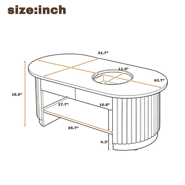 English Elm Vibe Haus Fluted Oval Wood Coffee Table with Glass Inset Two Drawers Living Room Brown N893P473269D