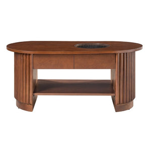 English Elm Vibe Haus Fluted Oval Wood Coffee Table with Glass Inset Two Drawers Living Room Brown N893P473269D