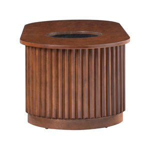 English Elm Vibe Haus Fluted Oval Wood Coffee Table with Glass Inset Two Drawers Living Room Brown N893P473269D