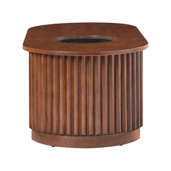 English Elm Vibe Haus Fluted Oval Wood Coffee Table with Glass Inset Two Drawers Living Room Brown N893P473269D