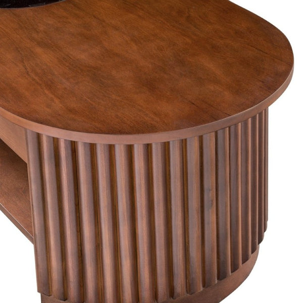 English Elm Vibe Haus Fluted Oval Wood Coffee Table with Glass Inset Two Drawers Living Room Brown N893P473269D