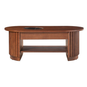 English Elm Vibe Haus Fluted Oval Wood Coffee Table with Glass Inset Two Drawers Living Room Brown N893P473269D