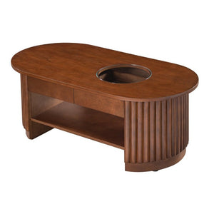 English Elm Vibe Haus Fluted Oval Wood Coffee Table with Glass Inset Two Drawers Living Room Brown N893P473269D