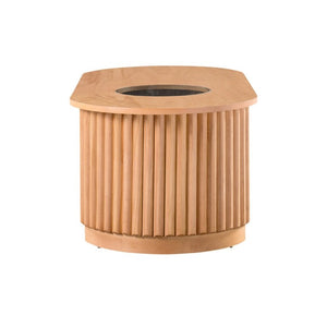 English Elm Vibe Haus Fluted Oval Wood Coffee Table with Glass Inset Two Drawers Living Room Light Brown N893P473269W
