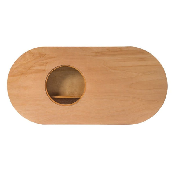 English Elm Vibe Haus Fluted Oval Wood Coffee Table with Glass Inset Two Drawers Living Room Light Brown N893P473269W