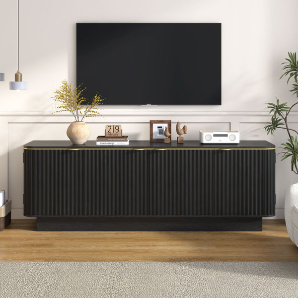 English Elm Vibe Haus Fluted Media Console with Gold Handles Adjustable Storage for Living Room Black N893P493564B