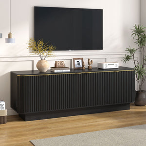 English Elm Vibe Haus Fluted Media Console with Gold Handles Adjustable Storage for Living Room Black N893P493564B