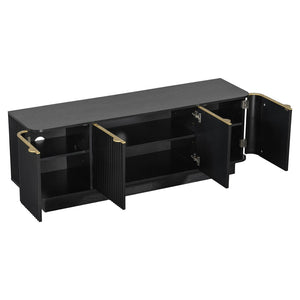 English Elm Vibe Haus Fluted Media Console with Gold Handles Adjustable Storage for Living Room Black N893P493564B