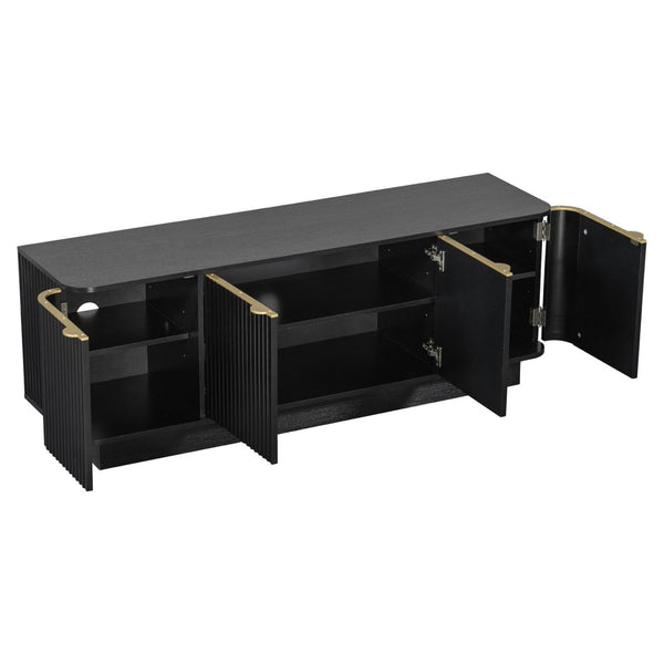 English Elm Vibe Haus Fluted Media Console with Gold Handles Adjustable Storage for Living Room Black N893P493564B