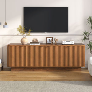 English Elm Vibe Haus Fluted Media Console with Gold Handles Adjustable Storage for Living Room Brown N893P493564D