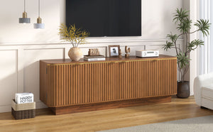 English Elm Vibe Haus Fluted Media Console with Gold Handles Adjustable Storage for Living Room Brown N893P493564D