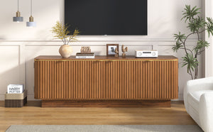 English Elm Vibe Haus Fluted Media Console with Gold Handles Adjustable Storage for Living Room Brown N893P493564D