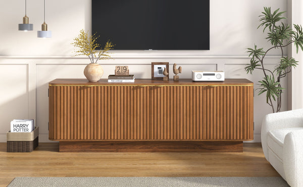 English Elm Vibe Haus Fluted Media Console with Gold Handles Adjustable Storage for Living Room Brown N893P493564D