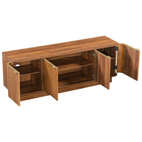 English Elm Vibe Haus Fluted Media Console with Gold Handles Adjustable Storage for Living Room Brown N893P493564D