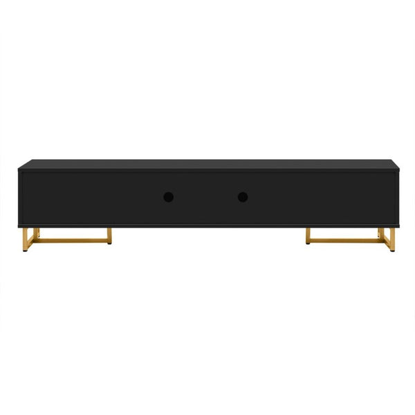 English Elm Vibe Haus Low Profile Media Console with Wave Groove Doors and Four Drawer Storage Black N893P497047B