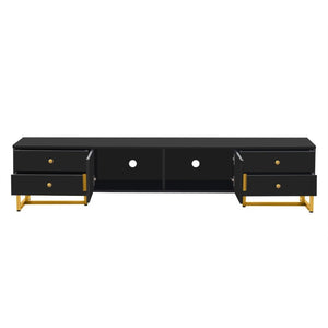English Elm Vibe Haus Low Profile Media Console with Wave Groove Doors and Four Drawer Storage Black N893P497047B