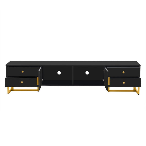 English Elm Vibe Haus Low Profile Media Console with Wave Groove Doors and Four Drawer Storage Black N893P497047B