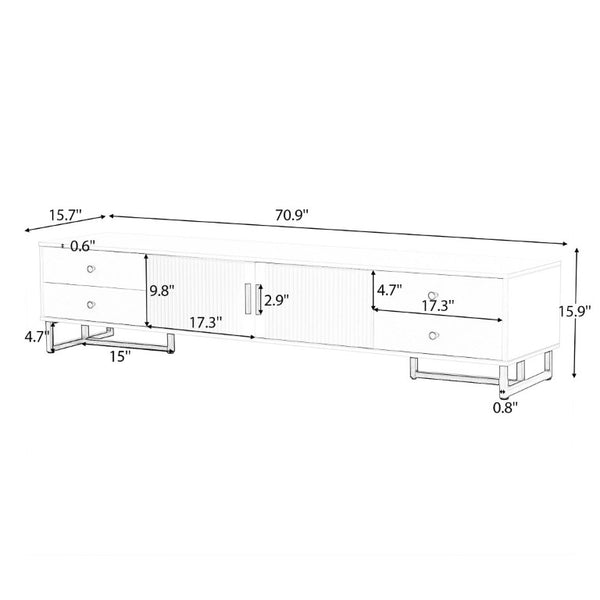English Elm Vibe Haus Low Profile Media Console with Wave Groove Doors and Four Drawer Storage Black N893P497047B