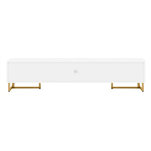 English Elm Vibe Haus Low Profile Media Console with Wave Groove Doors and Four Drawer Storage White N893P497047K
